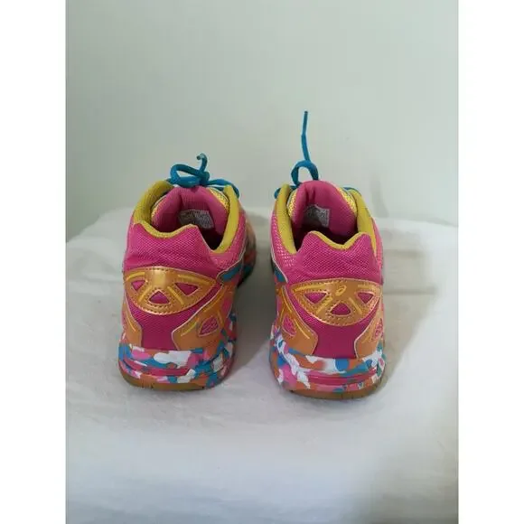 Asics Womens Size 9 Gel Flashpoint Running Shoes Orange Pink Blue Lace Up - Picture 4 of 7
